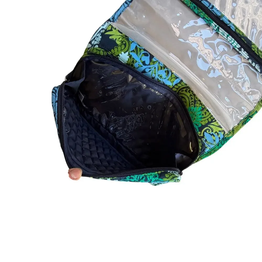 Vera Bradley Makeup Toiletry Travel Organizer Large Hanger Blue Green Print‎